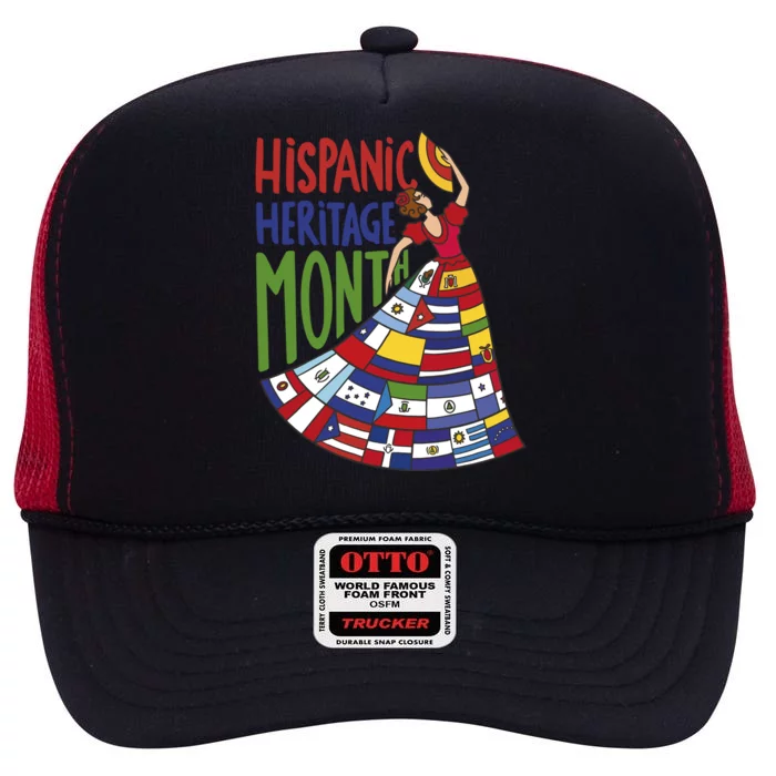 Hispanic Heritage Month Lady Flag High Crown Mesh Trucker Hat