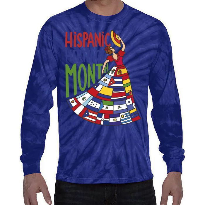 Hispanic Heritage Month Lady Flag Tie-Dye Long Sleeve Shirt