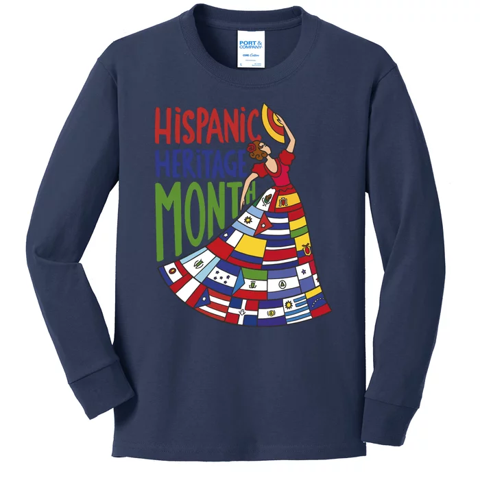 Hispanic Heritage Month Lady Flag Kids Long Sleeve Shirt