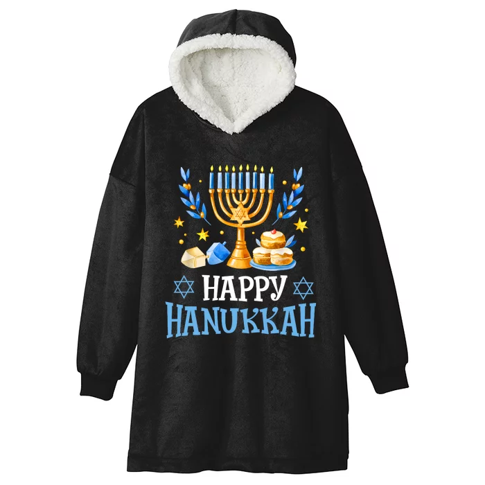 Happy Hanukkah Menorah Chanukah Jewish Hooded Wearable Blanket