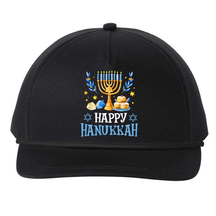 Happy Hanukkah Menorah Chanukah Jewish Snapback Five-Panel Rope Hat