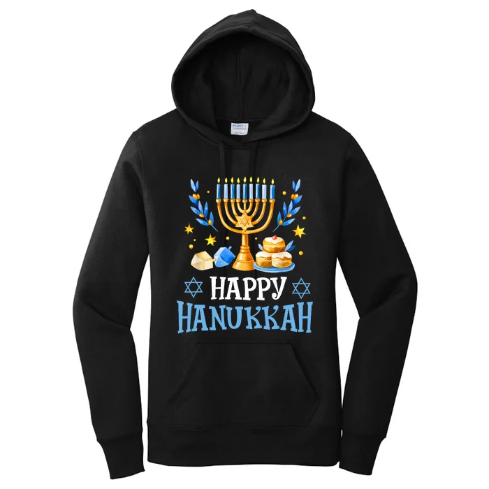 Happy Hanukkah Menorah Chanukah Jewish Women's Pullover Hoodie