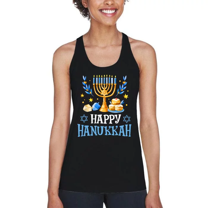 Happy Hanukkah Menorah Chanukah Jewish Women's Racerback Tank