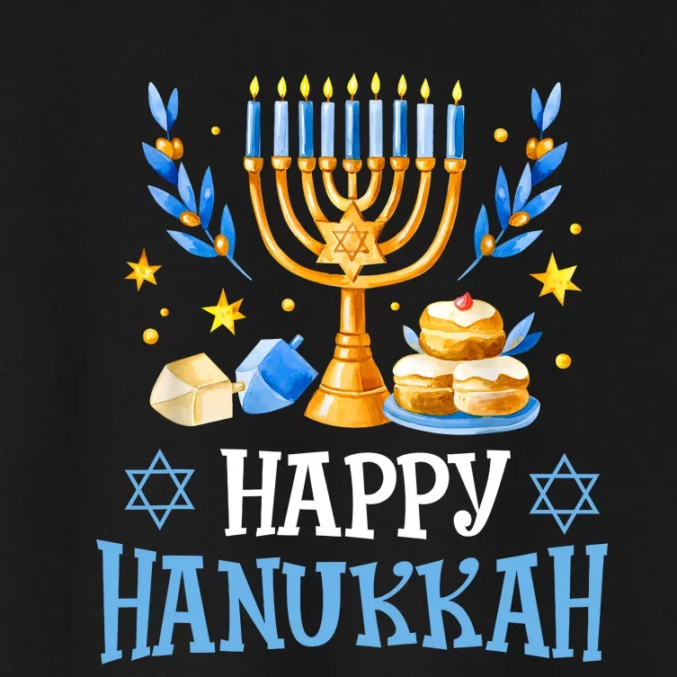 Happy Hanukkah Menorah Chanukah Jewish Women's Crop Top Tee