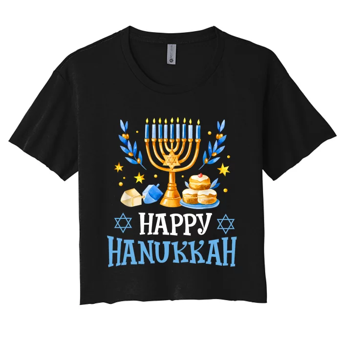 Happy Hanukkah Menorah Chanukah Jewish Women's Crop Top Tee