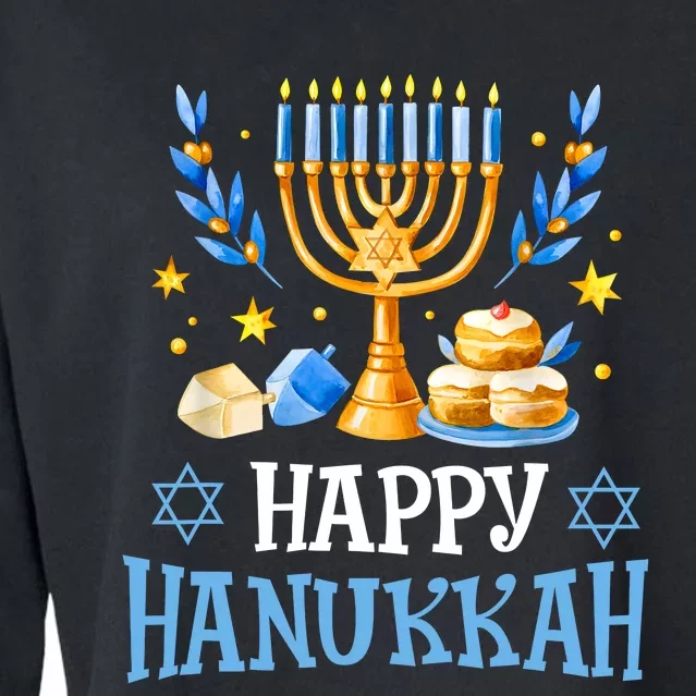 Happy Hanukkah Menorah Chanukah Jewish Cropped Pullover Crew