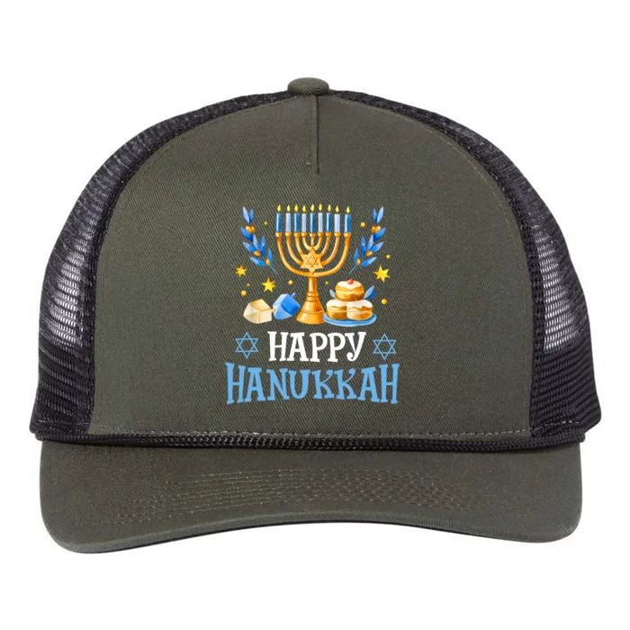 Happy Hanukkah Menorah Chanukah Jewish Retro Rope Trucker Hat Cap