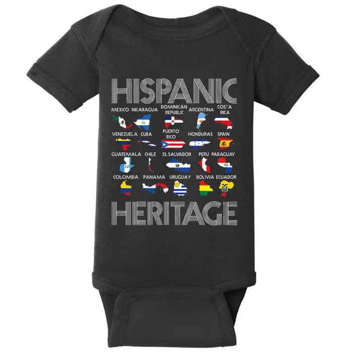 Hispanic Heritage Month Latino Countries Names Maps Baby Bodysuit