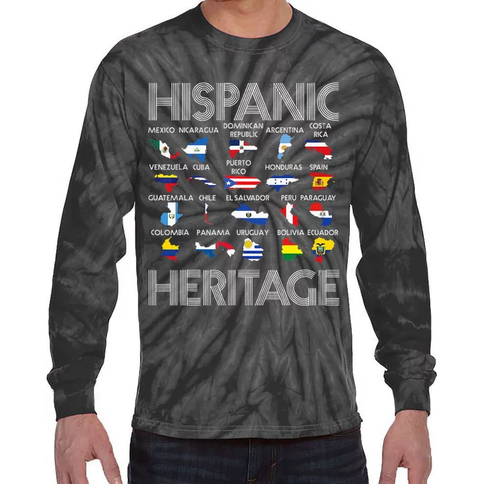 Hispanic Heritage Month Latino Countries Names Maps Tie-Dye Long Sleeve Shirt