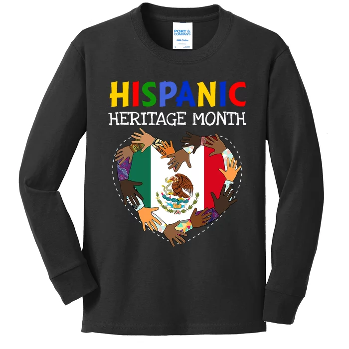 Hispanic Heritage Month Mexico Heart Boy Girl Kids Long Sleeve Shirt