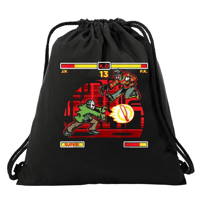 Halloween Horror Movie Characters Match Up KO Drawstring Bag