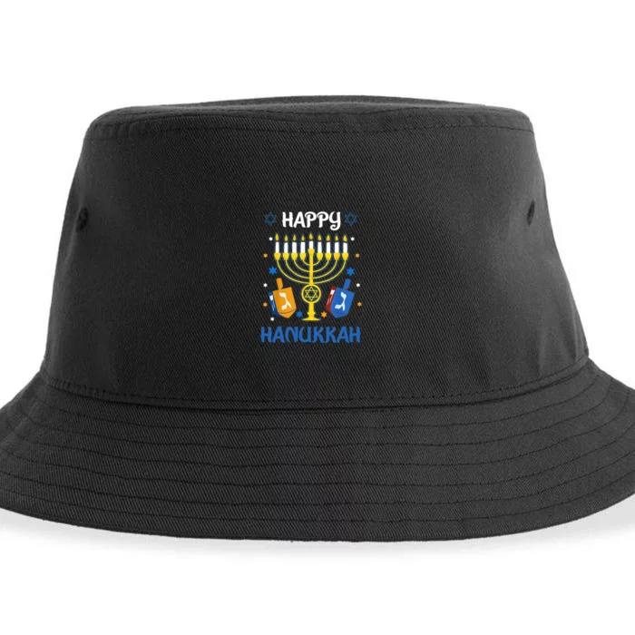 Happy Hanukkah Menorah Chanukah Jewish Sustainable Bucket Hat