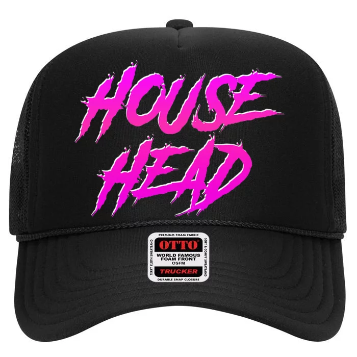 Househead House Music Edm House Head Dj High Crown Mesh Trucker Hat