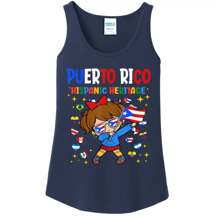 Hispanic Heritage Month Puerto Rico Flag Girl Ladies Essential Tank