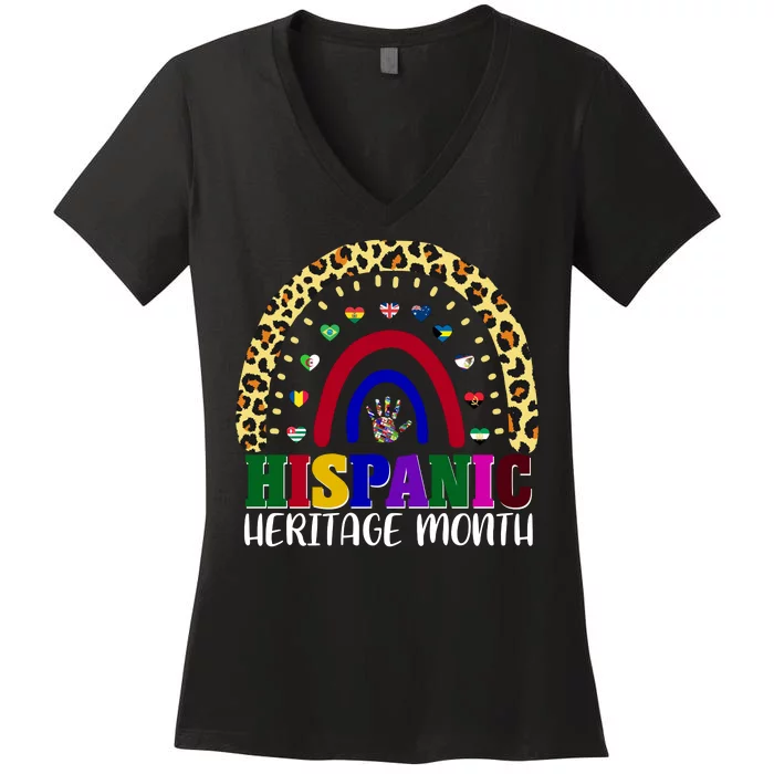 Hispanic Heritage Month Leopard Reendow Women's V-Neck T-Shirt