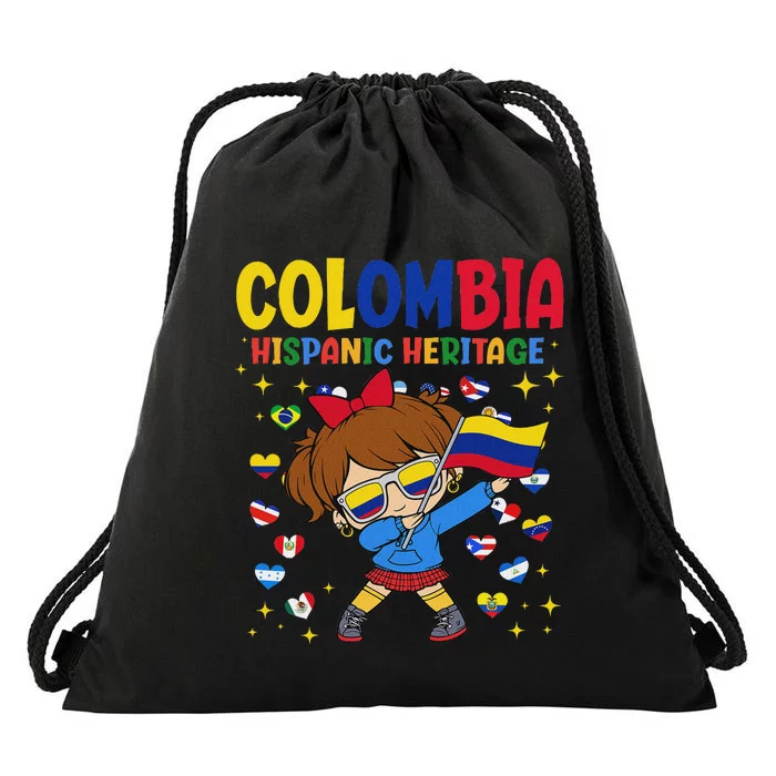 Hispanic Heritage Month Colombia Flag Colombian Girl Drawstring Bag