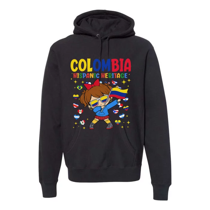 Hispanic Heritage Month Colombia Flag Colombian Girl Premium Hoodie