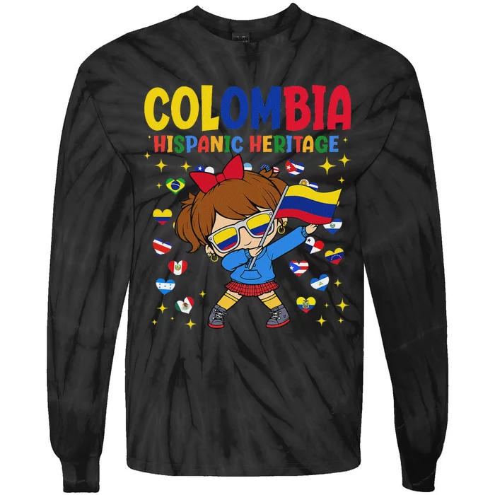 Hispanic Heritage Month Colombia Flag Colombian Girl Tie-Dye Long Sleeve Shirt