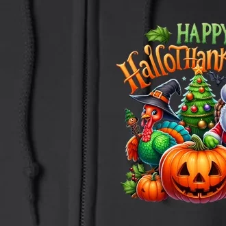 Happy Hallothanksmas Merry Christmas Halloween Thanksgiving Full Zip Hoodie