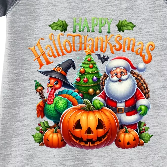 Happy Hallothanksmas Merry Christmas Halloween Thanksgiving Infant Baby Jersey Bodysuit