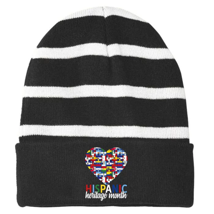 Hispanic Heritage Month all Countries Flags heart Striped Beanie with Solid Band