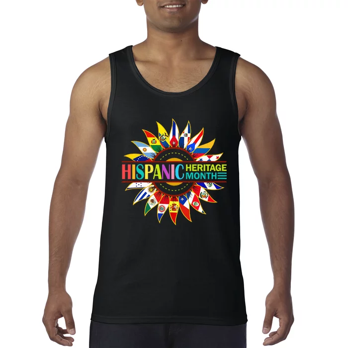 Hispanic Heritage Month Latino Countries Flags Sunflower Tank Top