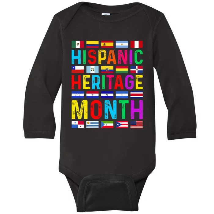 Hispanic Heritage Month National Latino Countries Flags Baby Long Sleeve Bodysuit