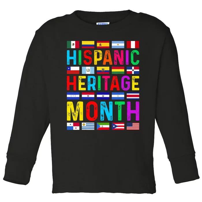 Hispanic Heritage Month National Latino Countries Flags Toddler Long Sleeve Shirt