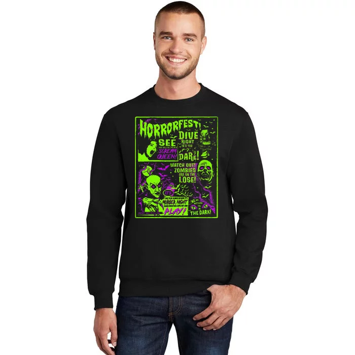 Horrorfest Halloween Movie Poster Old Time Horror Tall Sweatshirt