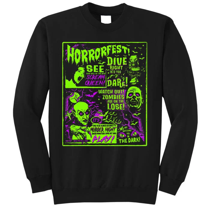 Horrorfest Halloween Movie Poster Old Time Horror Tall Sweatshirt