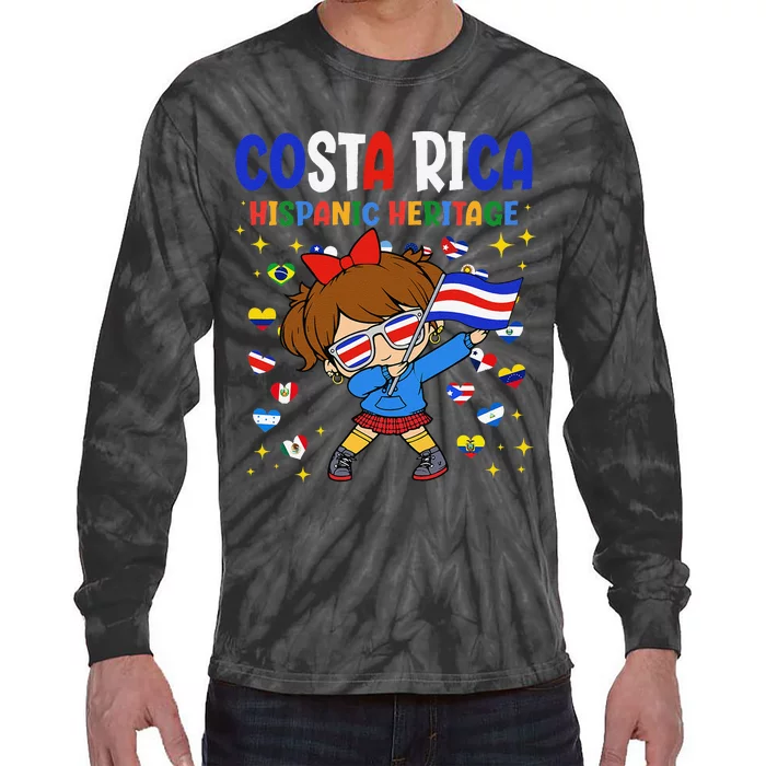 Hispanic Heritage Month Costa Rica Flag Costa Rican Gift Tie-Dye Long Sleeve Shirt