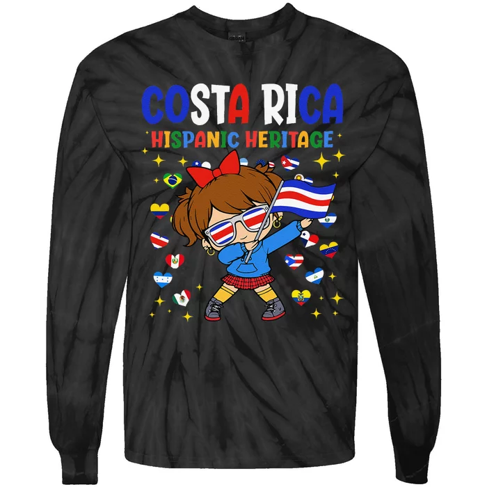 Hispanic Heritage Month Costa Rica Flag Costa Rican Gift Tie-Dye Long Sleeve Shirt