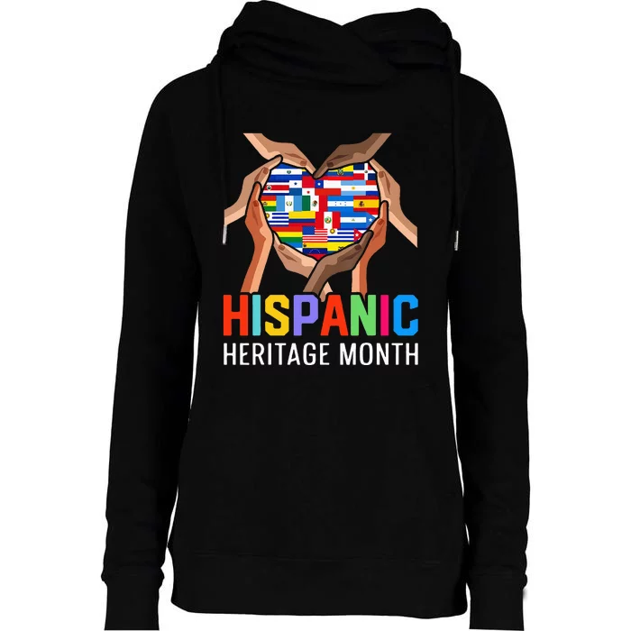 Hispanic Heritage Month All Countries Heart Hands Womens Funnel Neck Pullover Hood