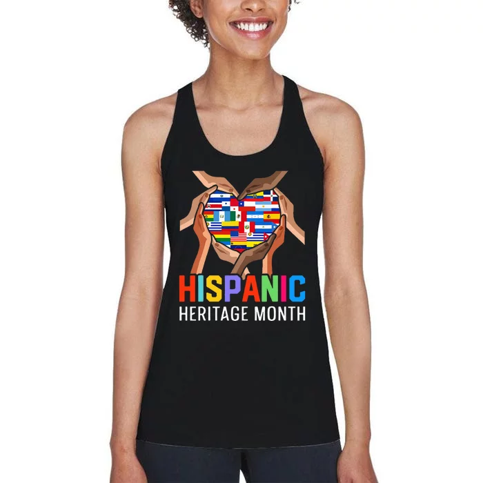 Hispanic Heritage Month All Countries Heart Hands Women's Racerback Tank