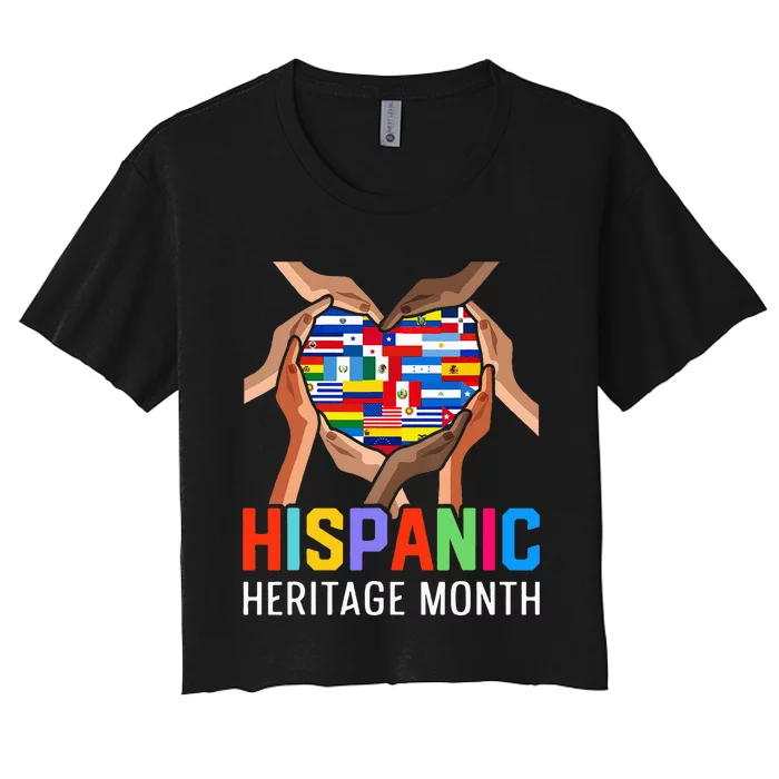 Hispanic Heritage Month All Countries Heart Hands Women's Crop Top Tee