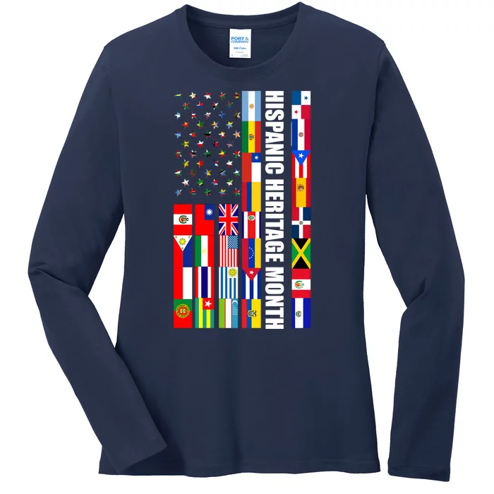 Hispanic Heritage Month Countries United Flag Ladies Long Sleeve Shirt