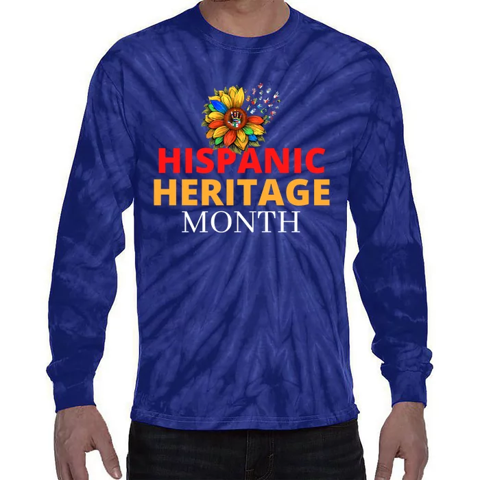 Hispanic Heritage Month Latino Countries Flag Sunflower Tie-Dye Long Sleeve Shirt