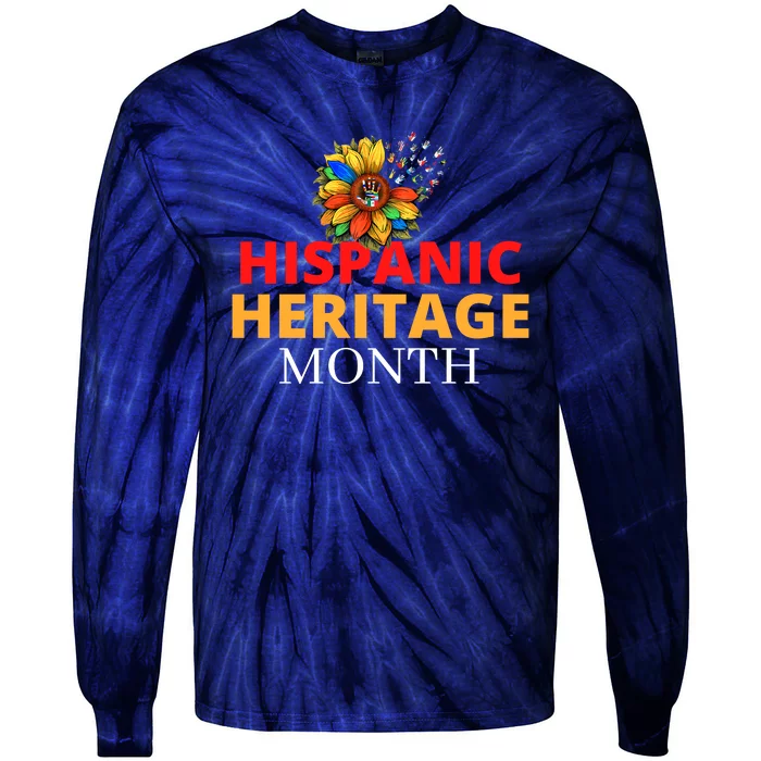 Hispanic Heritage Month Latino Countries Flag Sunflower Tie-Dye Long Sleeve Shirt