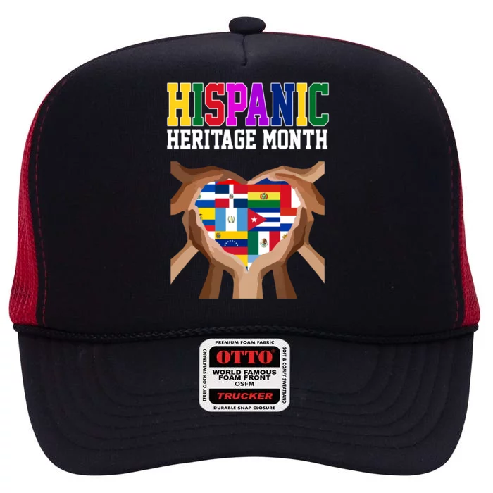 Hispanic Heritage Month Heart Hands High Crown Mesh Trucker Hat