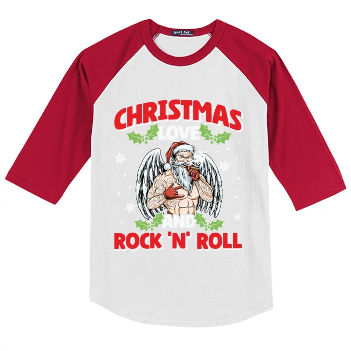 Heavy Hard Metal Santa Christmas Love And Rock N Roll Funny Gift Kids Colorblock Raglan Jersey