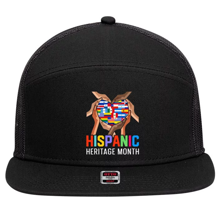 Hispanic Heritage Month All Countries Heart Hands 7 Panel Mesh Trucker Snapback Hat