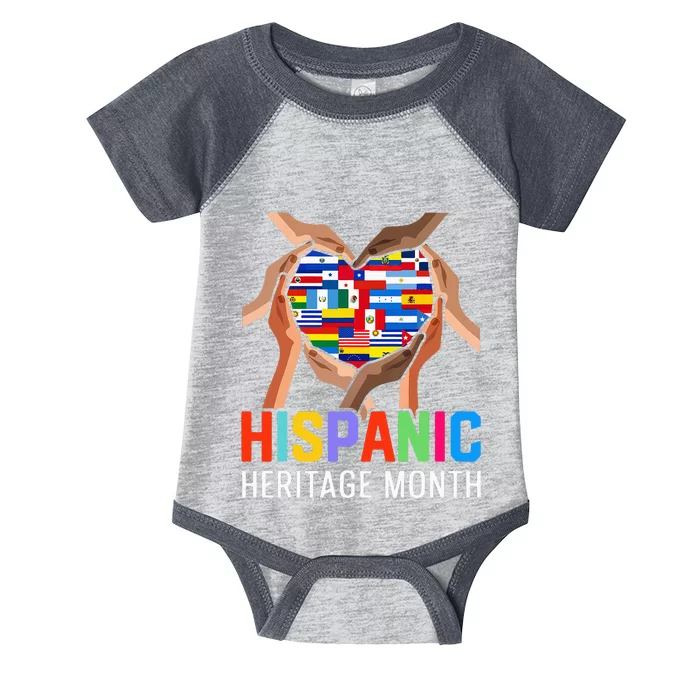 Hispanic Heritage Month All Countries Heart Hands Infant Baby Jersey Bodysuit