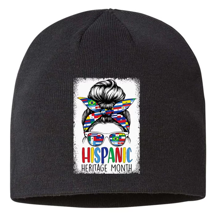 Hispanic Heritage Month Flags Messy Bun Hispanic Girl 8 1/2in Sustainable Knit Beanie