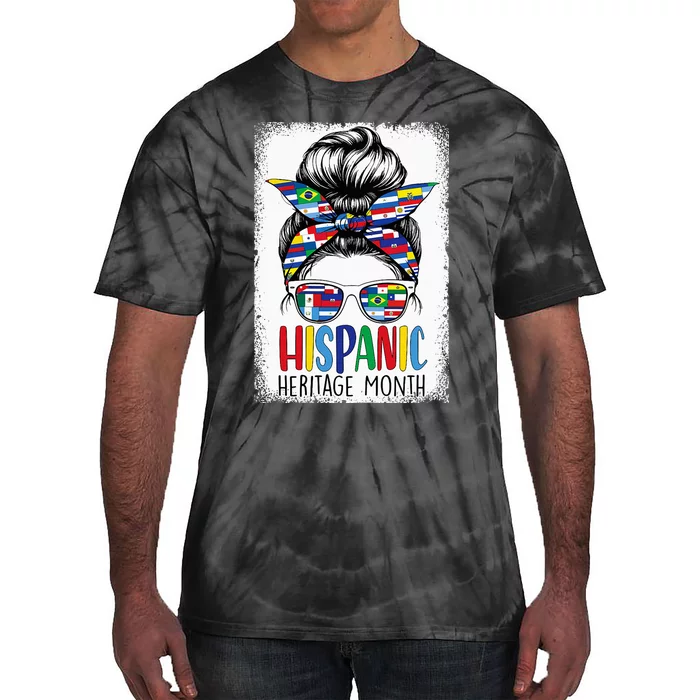 Hispanic Heritage Month Flags Messy Bun Hispanic Girl Tie-Dye T-Shirt