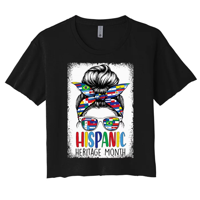 Hispanic Heritage Month Flags Messy Bun Hispanic Girl Women's Crop Top Tee