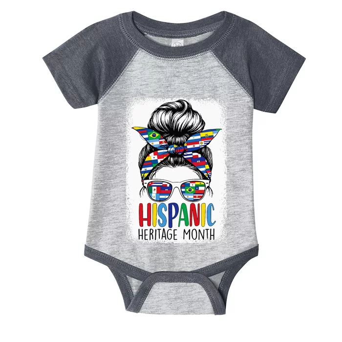 Hispanic Heritage Month Flags Messy Bun Hispanic Girl Infant Baby Jersey Bodysuit