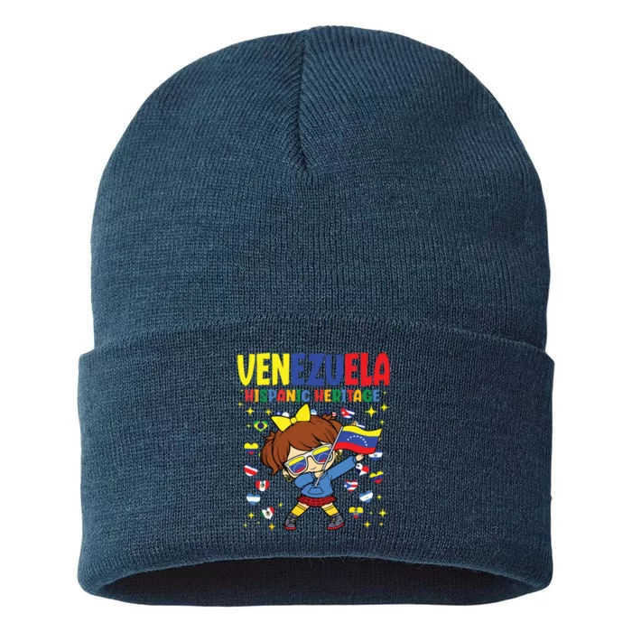 Hispanic Heritage Month Venezuela Flag Venezuelan Girl Sustainable Knit Beanie