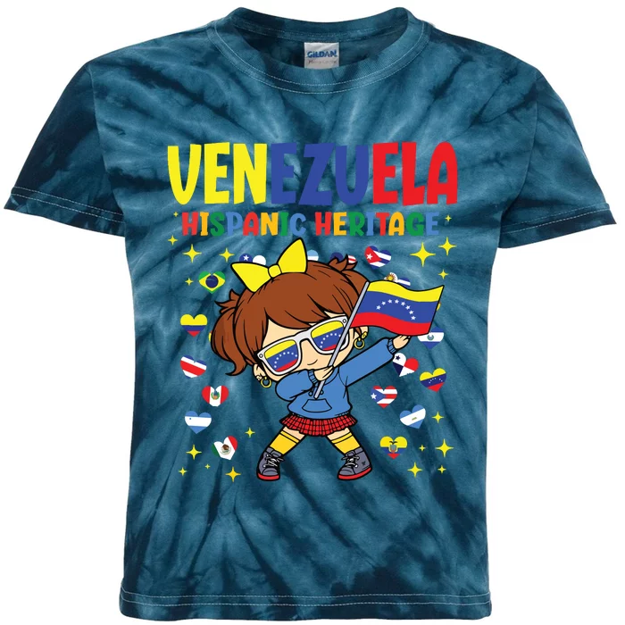 Hispanic Heritage Month Venezuela Flag Venezuelan Girl Kids Tie-Dye T-Shirt