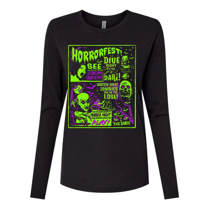 Horrorfest Halloween Movie Poster Old Time Horror Womens Cotton Relaxed Long Sleeve T-Shirt