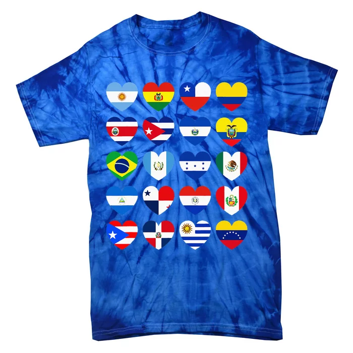 Hispanic Heritage Month Latino All Countries Heart Flags Tie-Dye T-Shirt